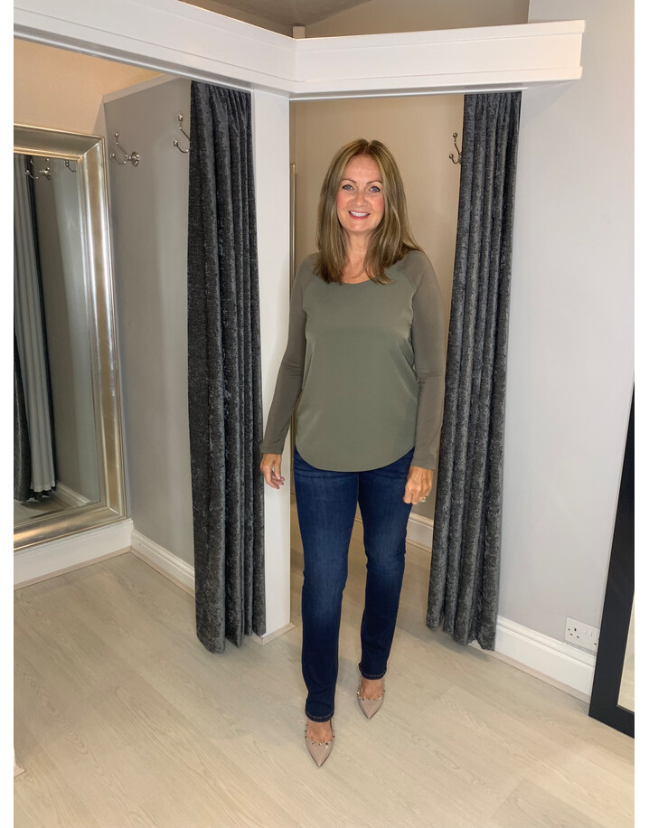 French Connection Crepe Lightweight Long Sleeve Top - Khaki