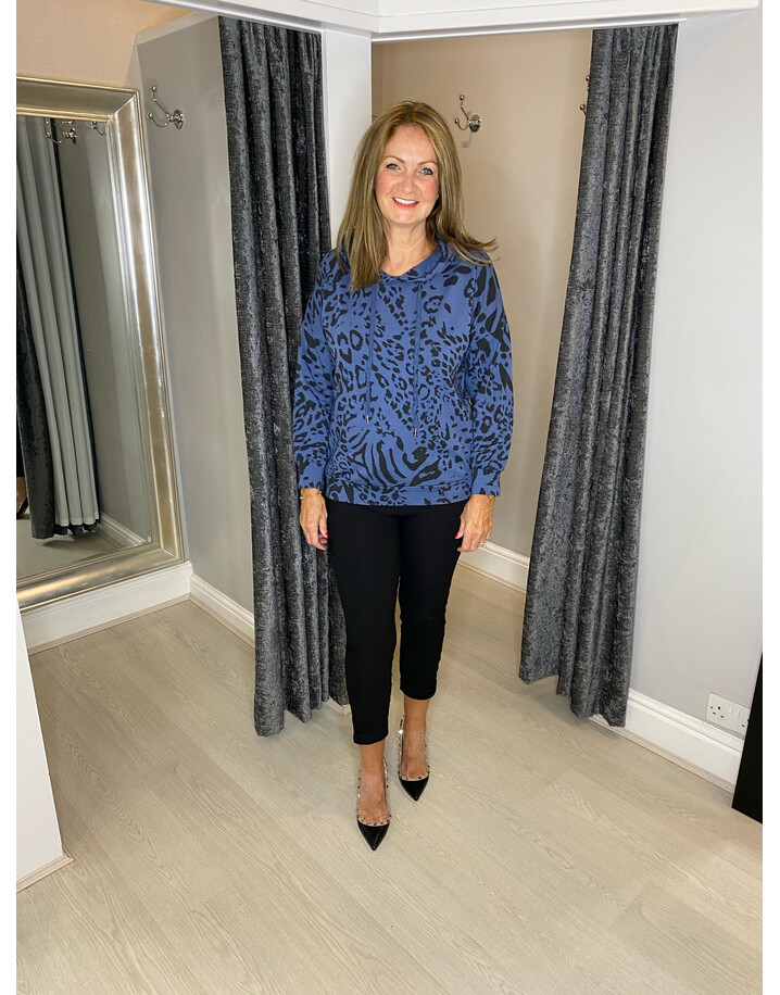 Lucy Cobb Alice Animal Print Hoddie - Denim Blue