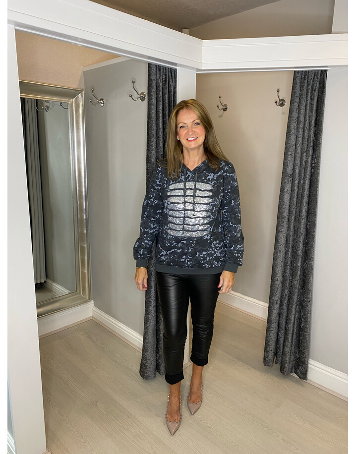 Lucy Cobb Carla Camo Sequin Slash Hoodie - Charcoal