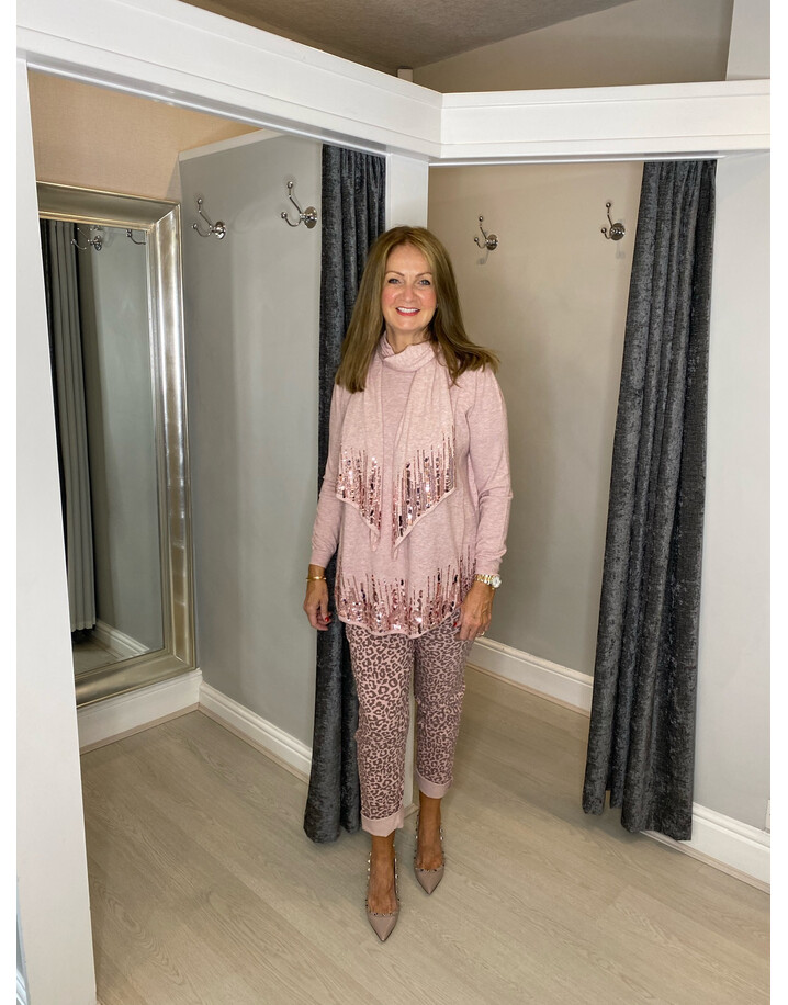 Lucy Cobb Sena Sequin Scarf Jumper  - Baby Pink