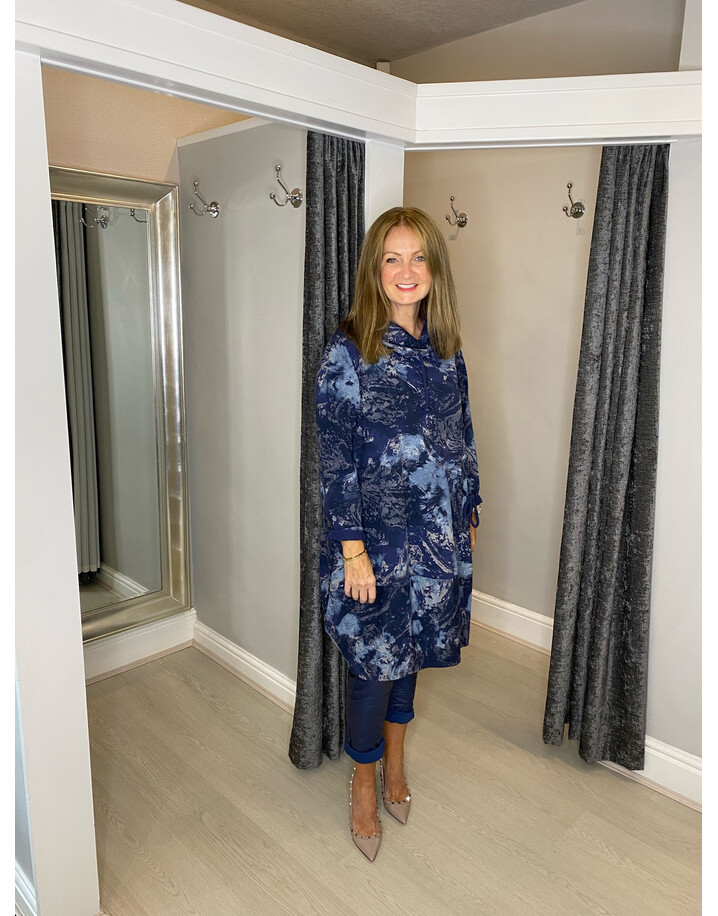 Lucy Cobb Marble Cowl Neck Dress - Navy