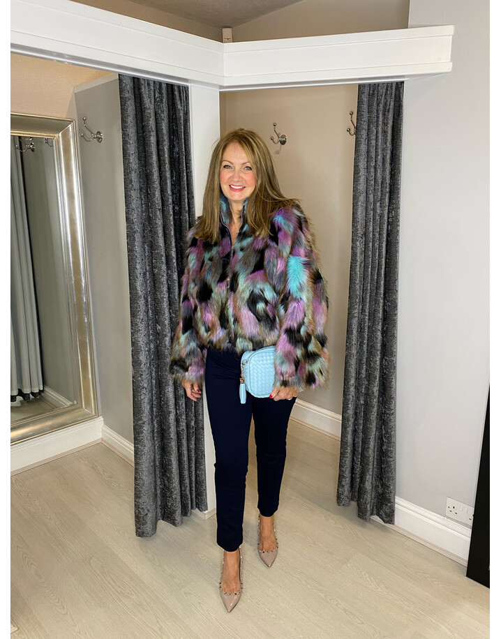 French Connection Ede Faux Fur Jacket - Multicoloured