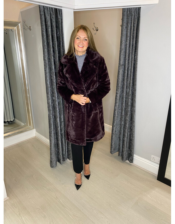 French Connection Banna Long Faux Fur Coat - Plum