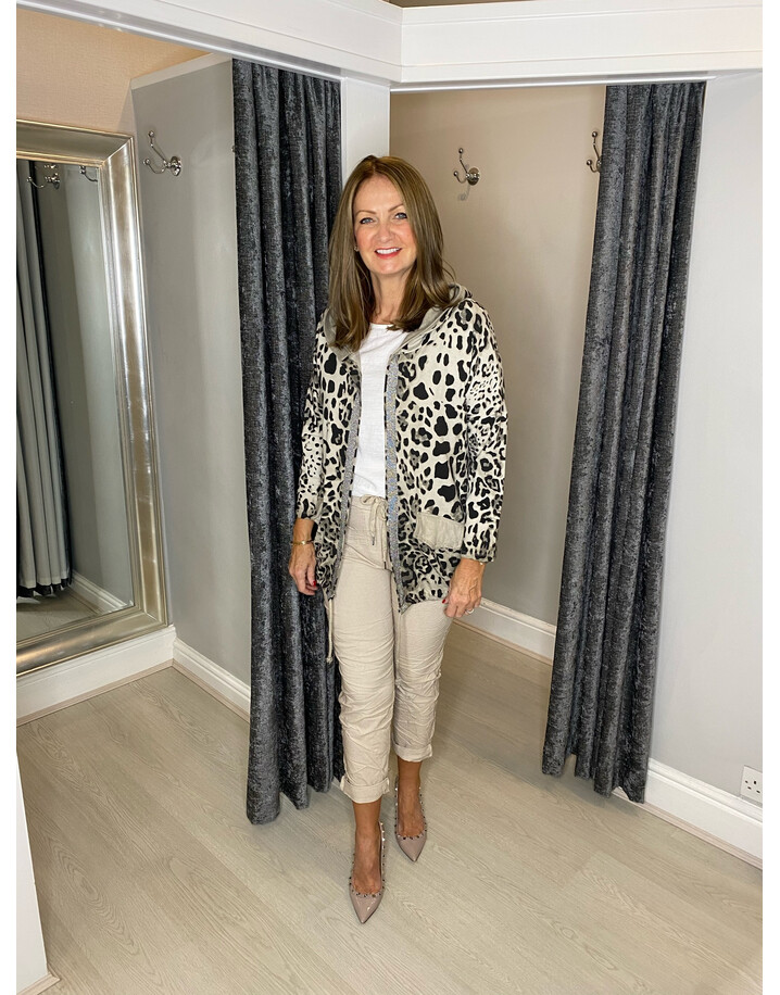 Lucy Cobb Rai Animal Print Hodded Jacket - Stone