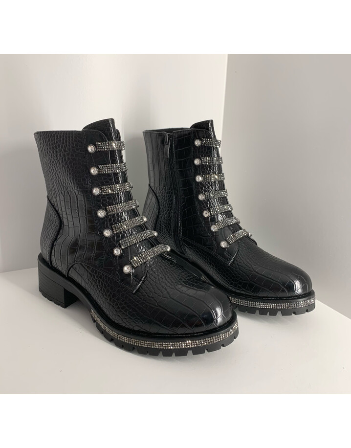Lucy Cobb Footwear Croc Diamante Boots - Black