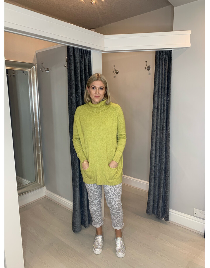 Lucy Cobb Katia Roll Neck Two Pocket Jumper - Chartreuse