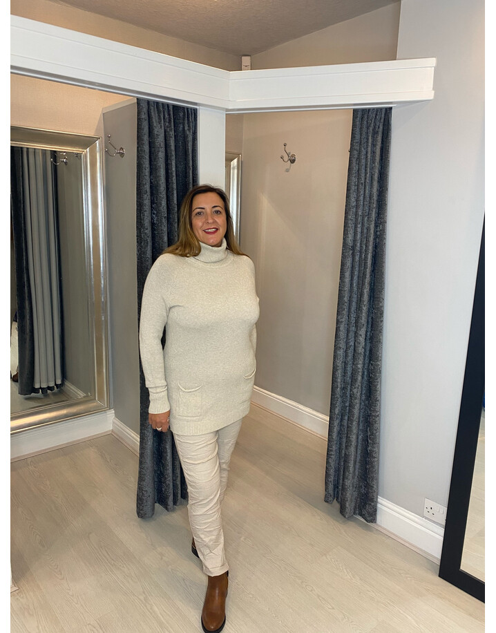 Lucy Cobb Katia Roll Neck Two Pocket Jumper - Stone