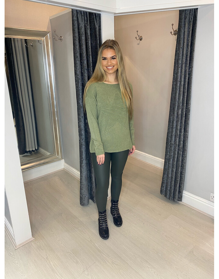 Lucy Cobb Rebecca Ribbed Star Jumper - Khaki
