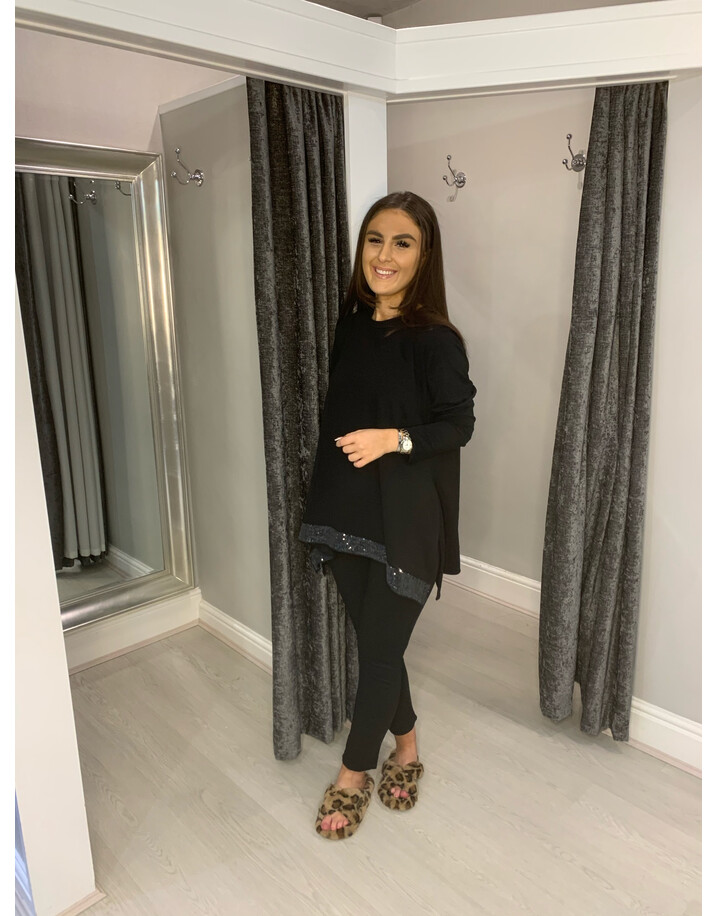 Lucy Cobb Sequin Edge Loungewear Set - Black
