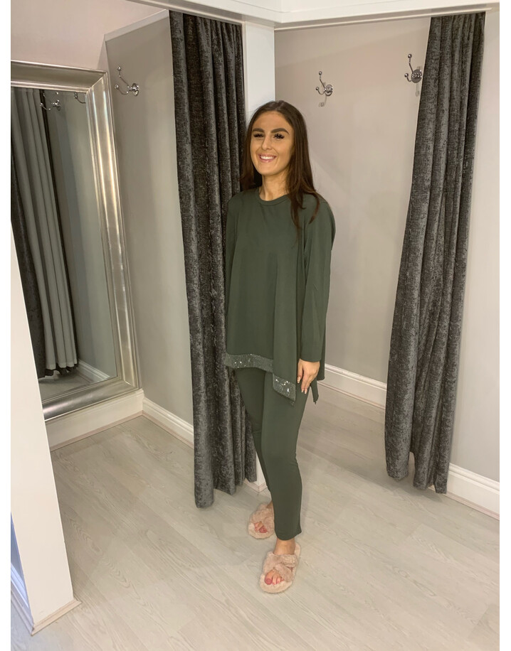 Lucy Cobb Sequin Edge Loungewear Set - Khaki