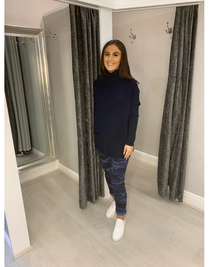 Lucy Cobb Katia Roll Neck Two Pocket Jumper - Navy