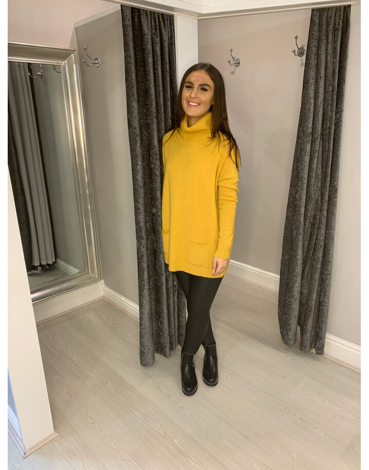 Lucy Cobb Katia Roll Neck Two Pocket Jumper - Mustard