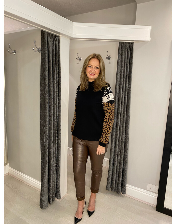 Oui Oui is the New Black Motif Jumper - Black Animal Print