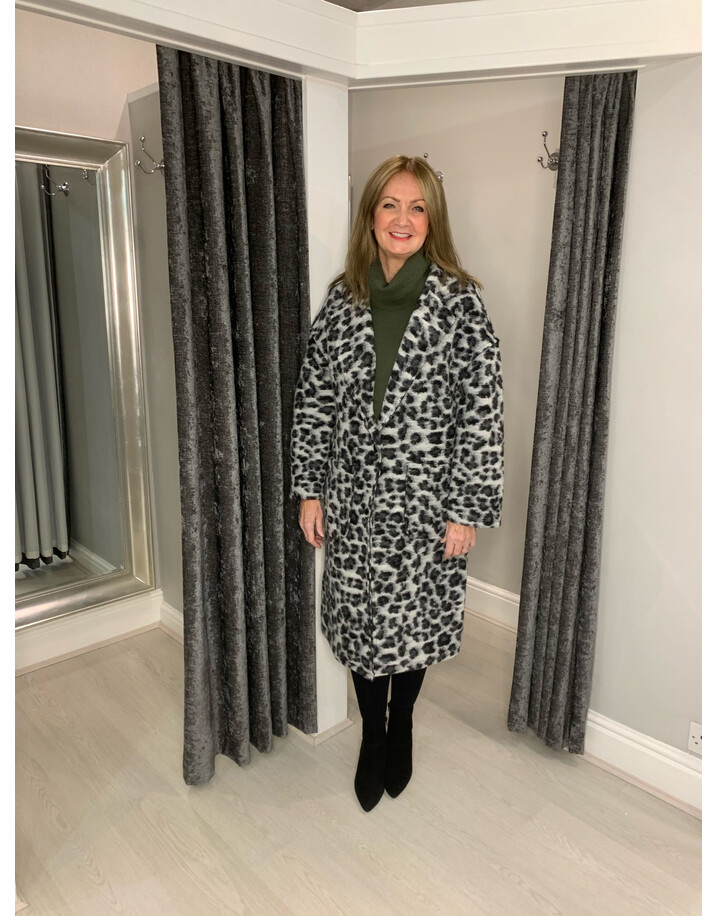 Lucy Cobb Leah Leopard Wool Coat - Black Animal Print