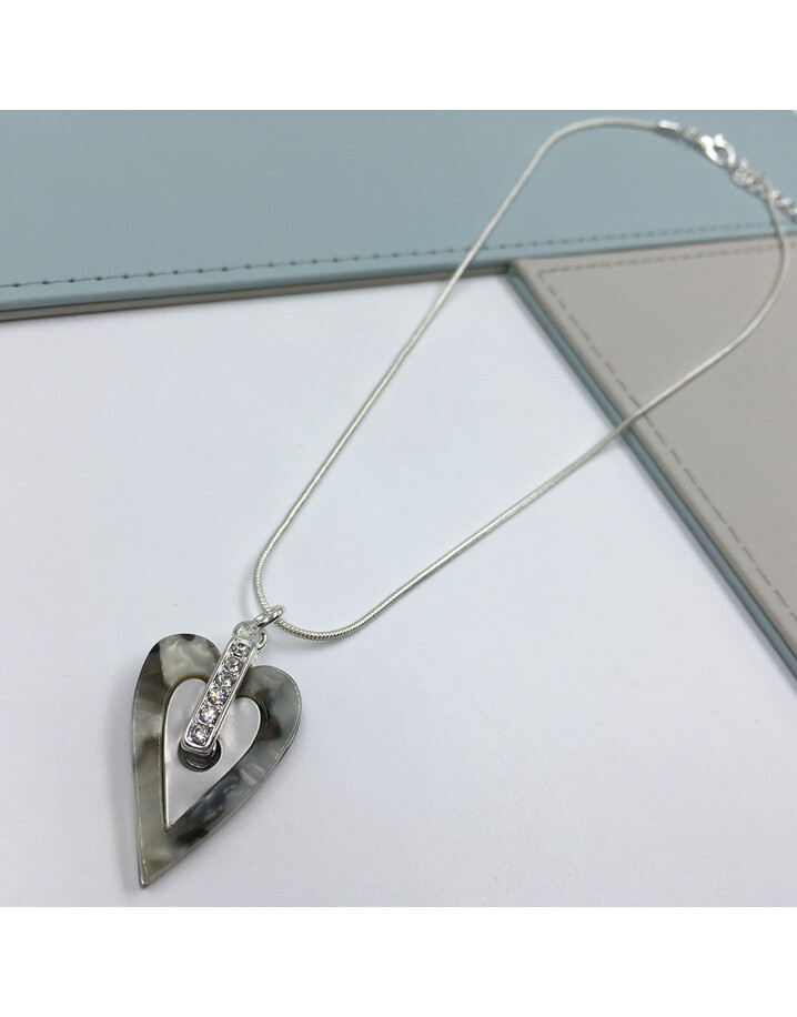 Lucy Cobb Jewellery Tortoise Shell Heart Short Necklace - Silver