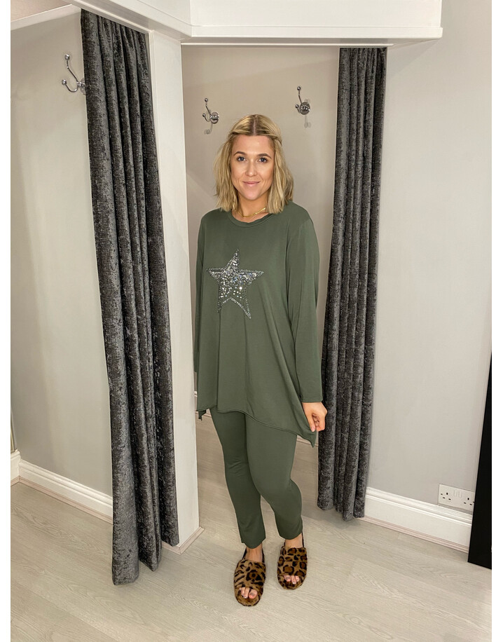 Lucy Cobb Sequin Star Loungewear set - Khaki
