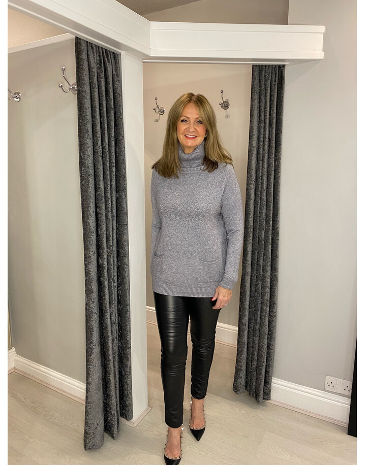 Lucy Cobb Katia Sparkle Cowl Neck - Silver Grey