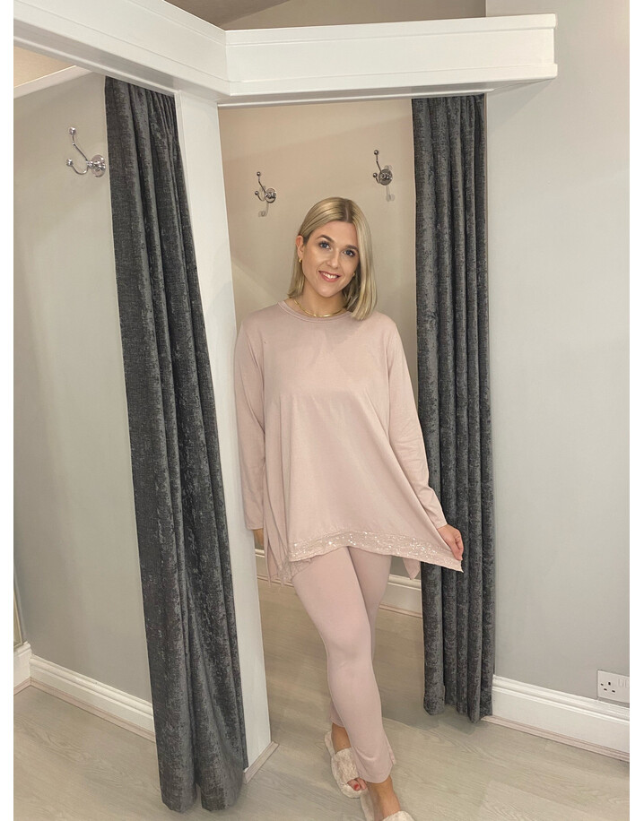 Lucy Cobb Sequin Edge Loungewear Set - Baby Pink
