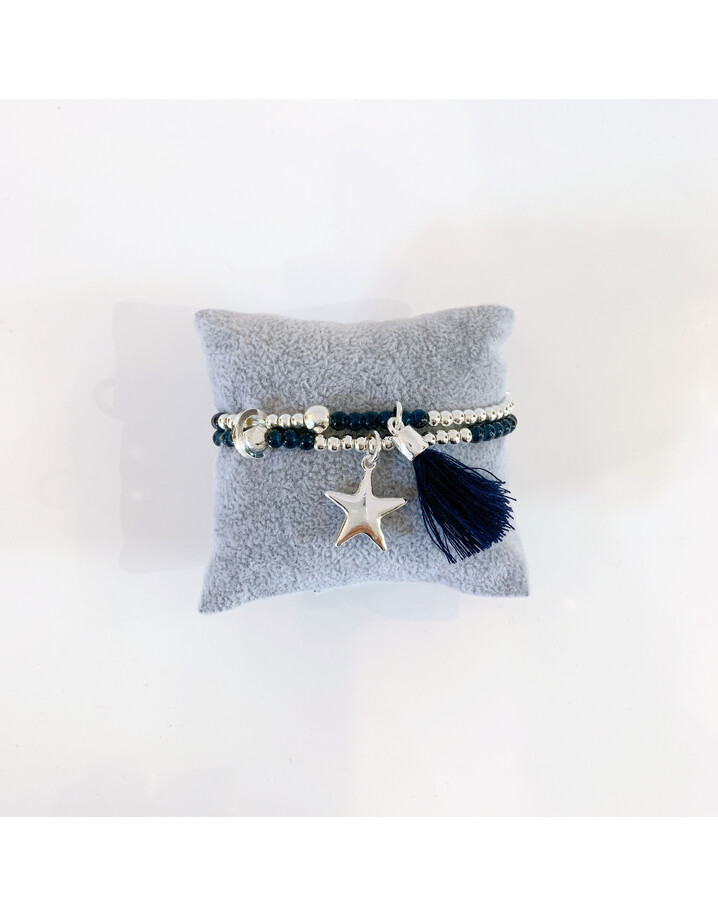 Lucy Cobb Jewellery Brianna Beaded Tassel Bracelet  - Silver Black