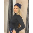 Pearl Diamante Bobble Hat - Navy - Alternative 1