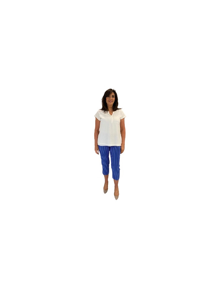 Robell Marie 07 Pinstripe Capri Trousers - Royal