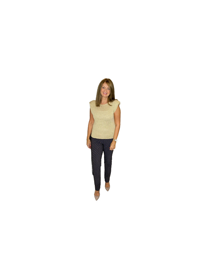 Robell Marie Gold Geo Print Trousers - Navy