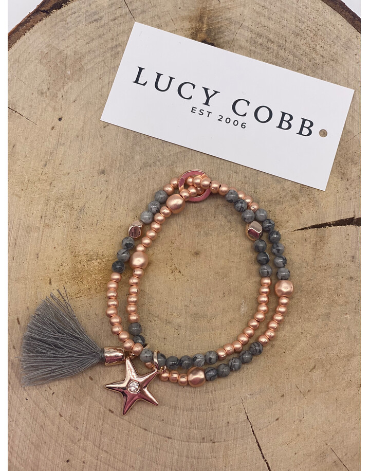 Lucy Cobb Jewellery Brianna Beaded Tassel Bracelet  - Rose Gold
