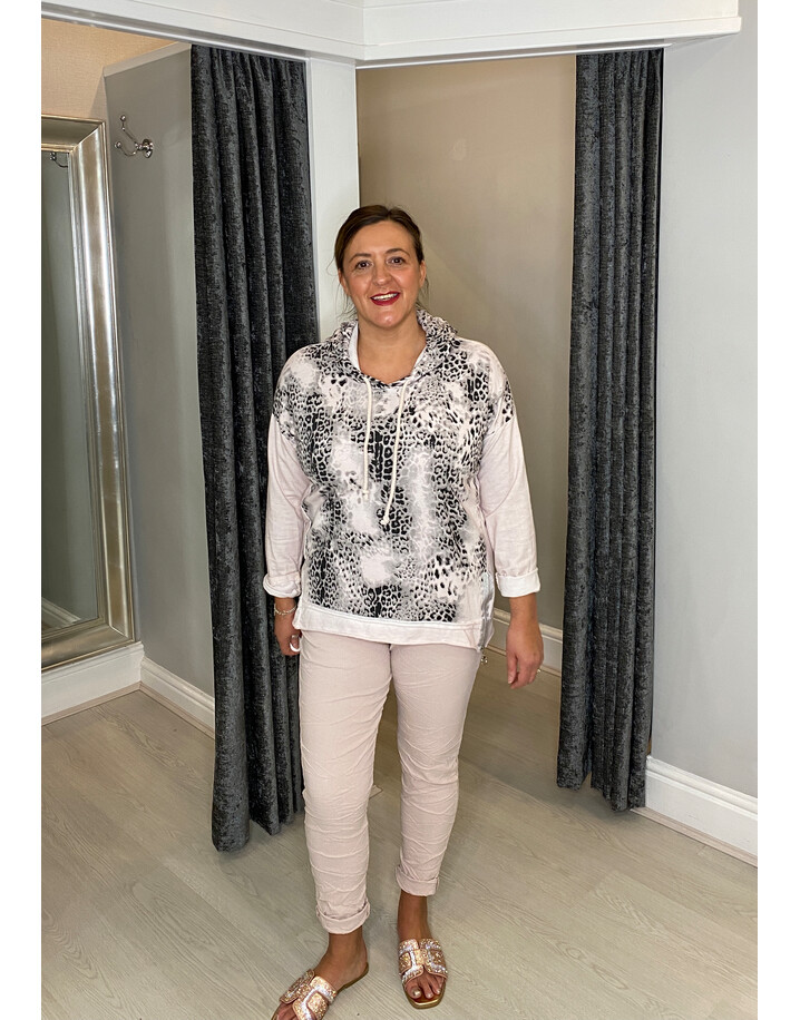 Lucy Cobb Amber Animal Print Zip Hoodie - Blush Pink