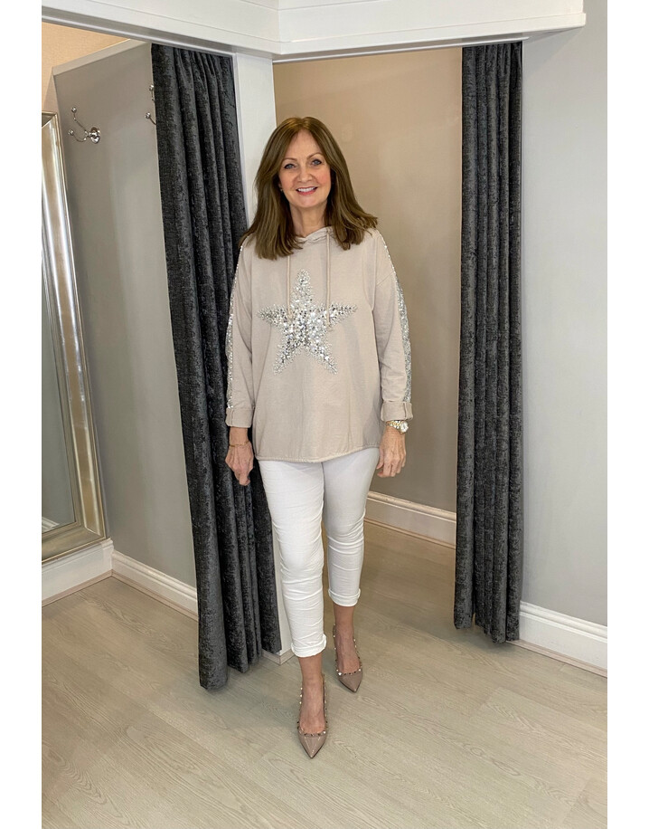 Lucy Cobb Leia Sequin Star Hoodie - Stone