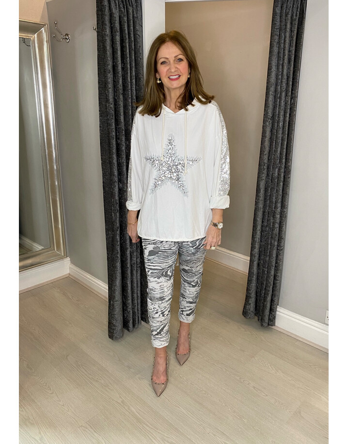 Lucy Cobb Leia Sequin Star Hoodie - White