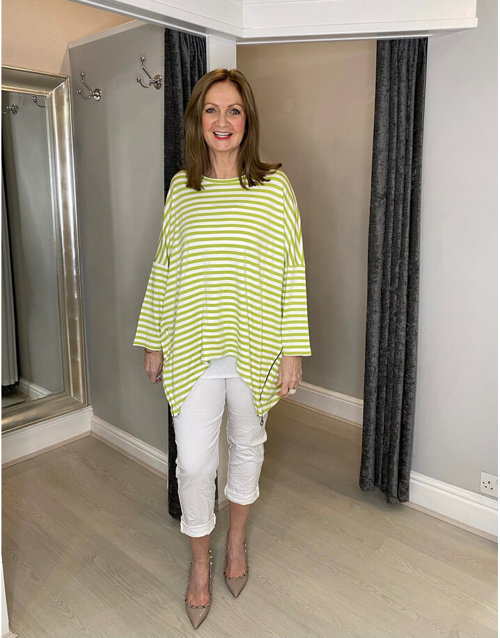 Lucy Cobb Sami Striped Zip Top - Lime Green