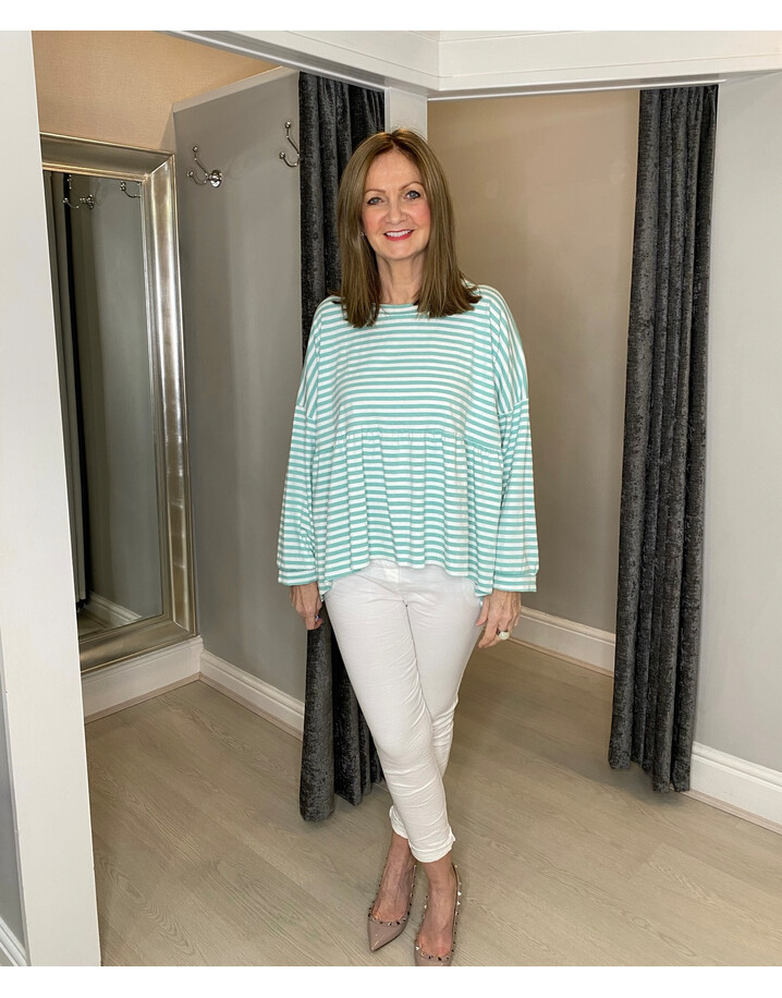 Lucy Cobb Prim Peplum Stripe Top - Mint