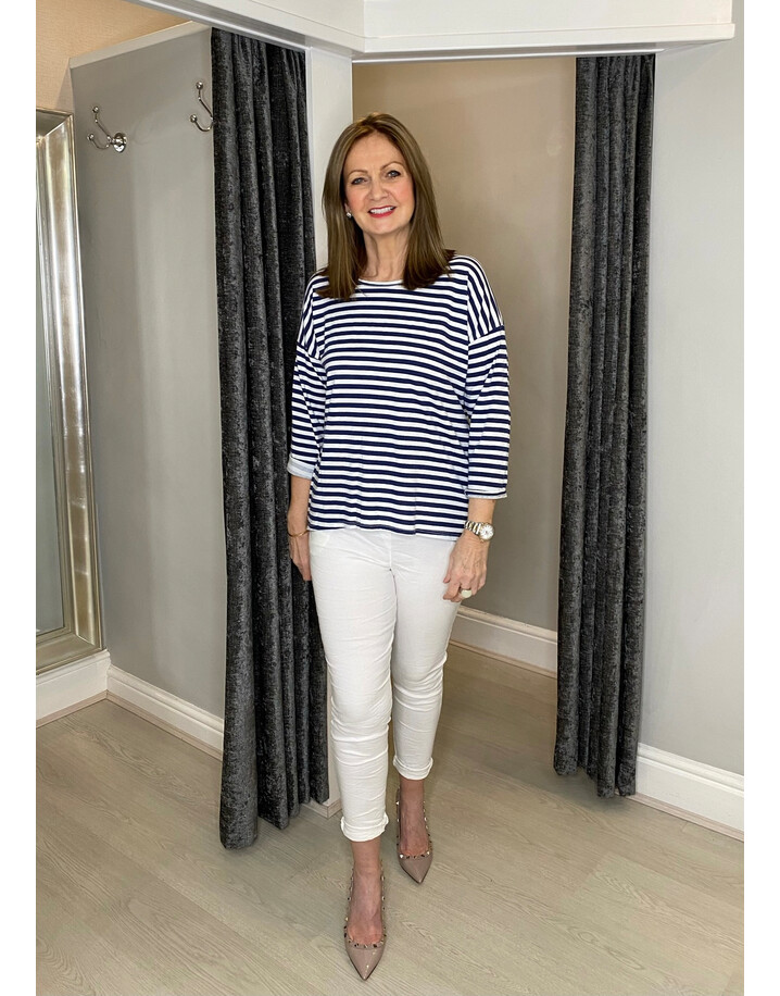 Lucy Cobb Sami Striped Long Sleeve Tee - Navy