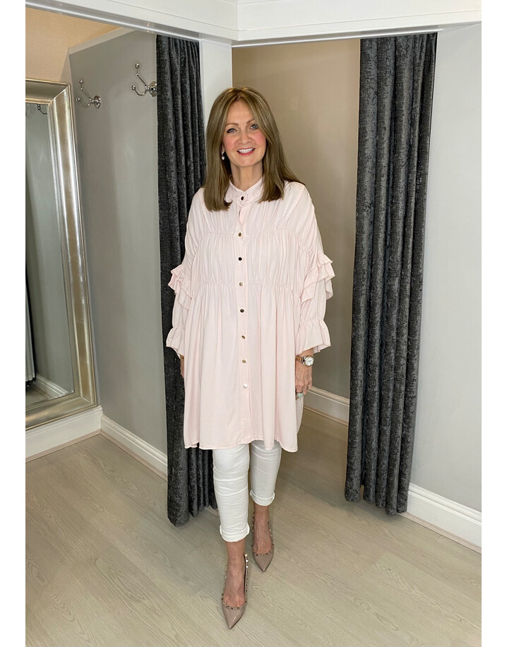 Lucy Cobb Reagan Ruffle Sleeve Shirt Dress - Pink 
