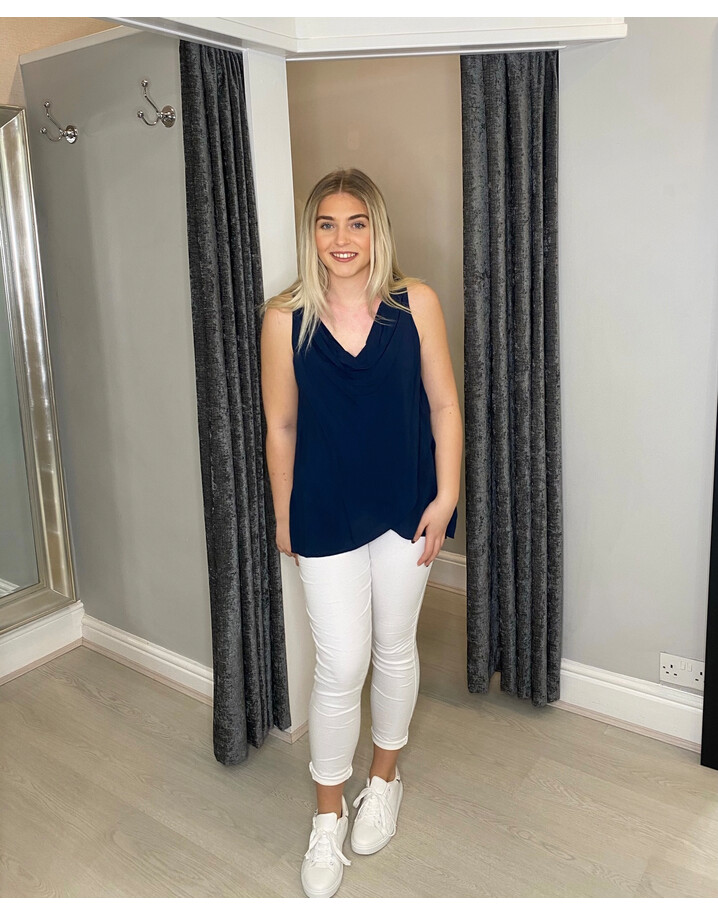 Lucy Cobb Callie Cowl Neck Top - Navy