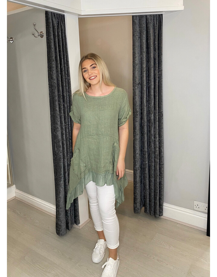 Lucy Cobb Fallon Frill Hem Tunic - Khaki