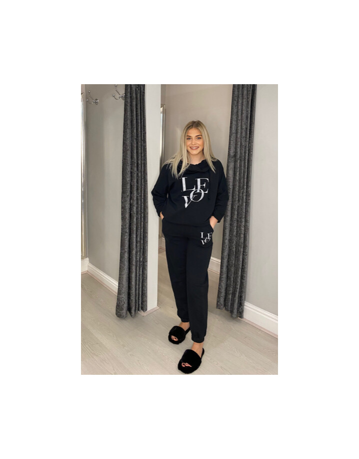 Lucy Cobb Cowl Neck Love Loungewear set - Black