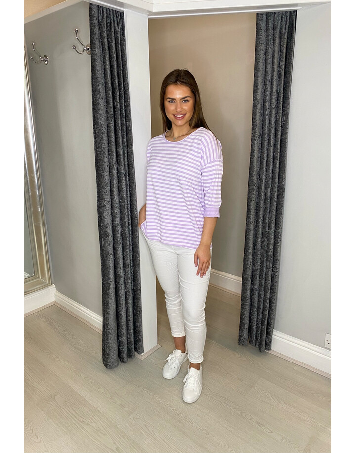 Lucy Cobb Sami Striped Long Sleeve Tee - Lilac