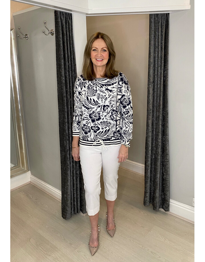Oui Tropical Print Jumper - Navy Mix