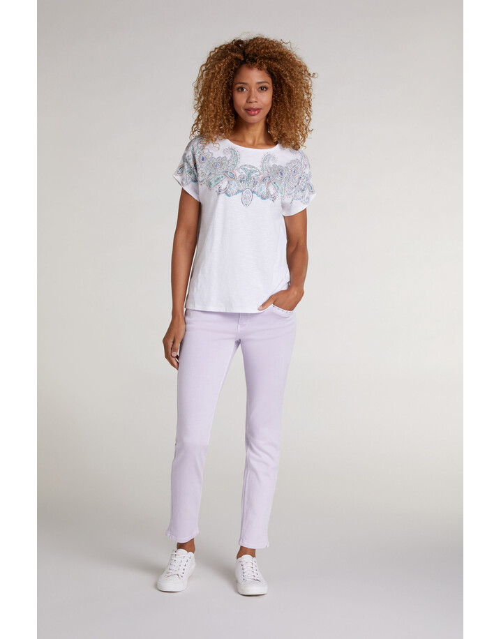 Oui Paisley Diamante T Shirt - White