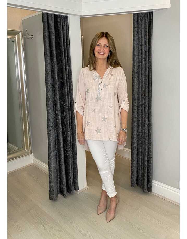 Lucy Cobb Skylar Star Longline Hooded Top  - Baby Pink