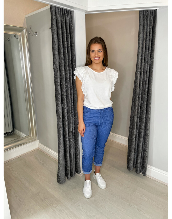 Lucy Cobb Leela Broderie Cap Sleeve Tee - White