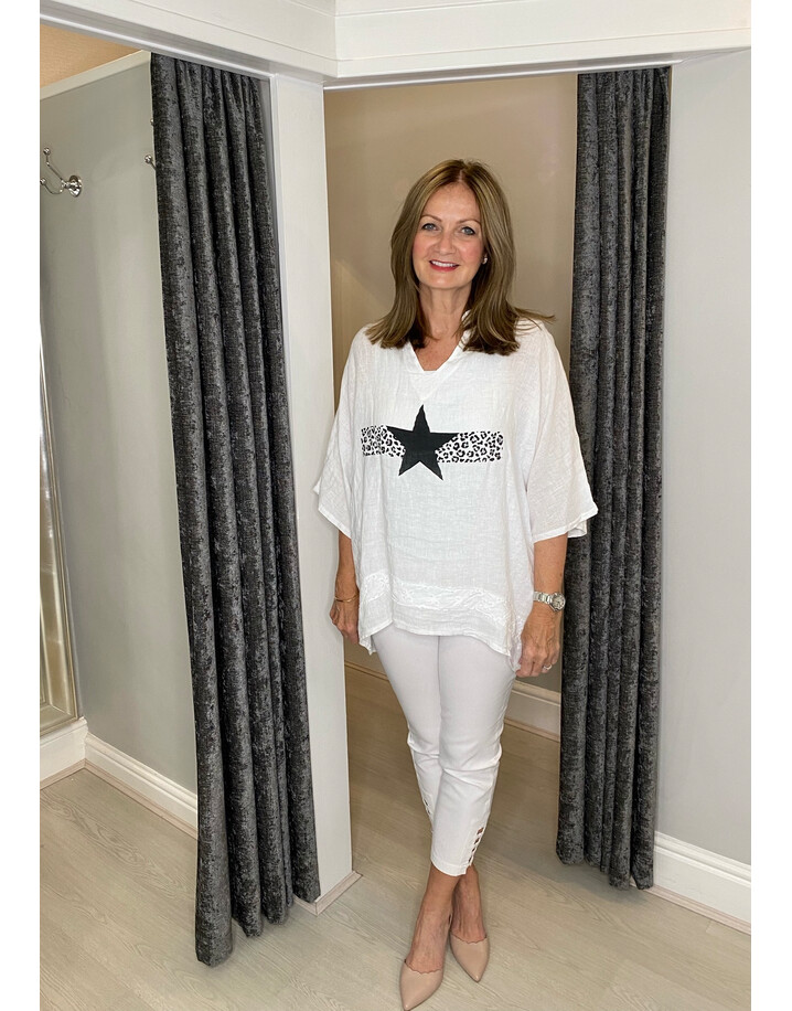 Lucy Cobb Anteras Star Linen Top - White