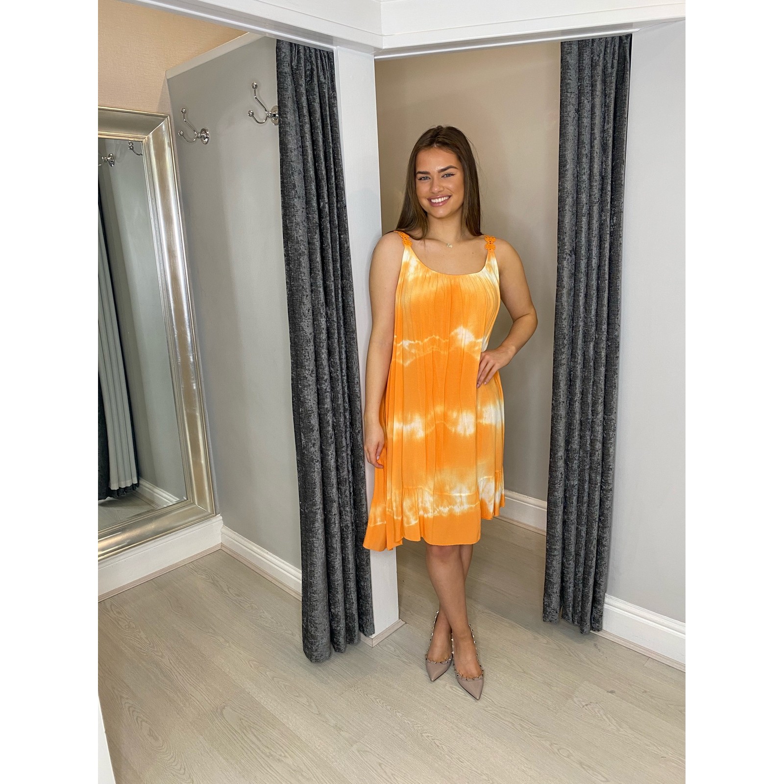 Lucy Cobb Lace Strap Tie Dye Dress in Orange