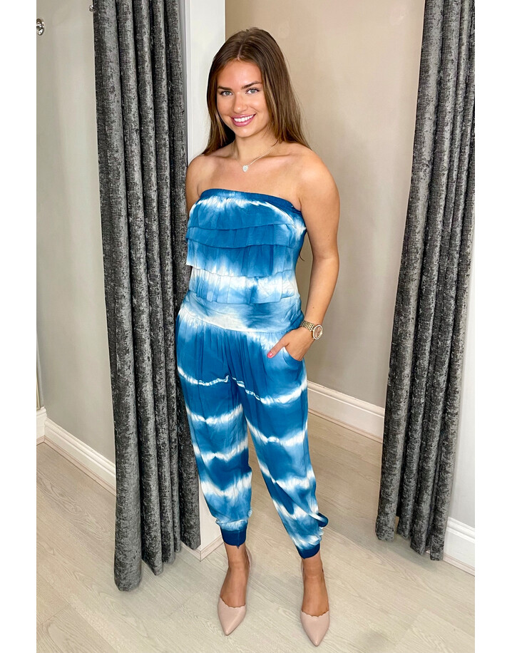Lucy Cobb Brooke Bandeau Tie Dye Jumpsuit - Peacock