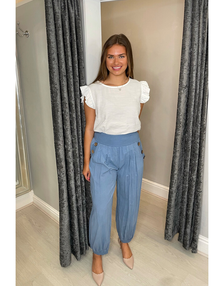 Lucy Cobb Harem Button Pocket Trousers - Denim Blue