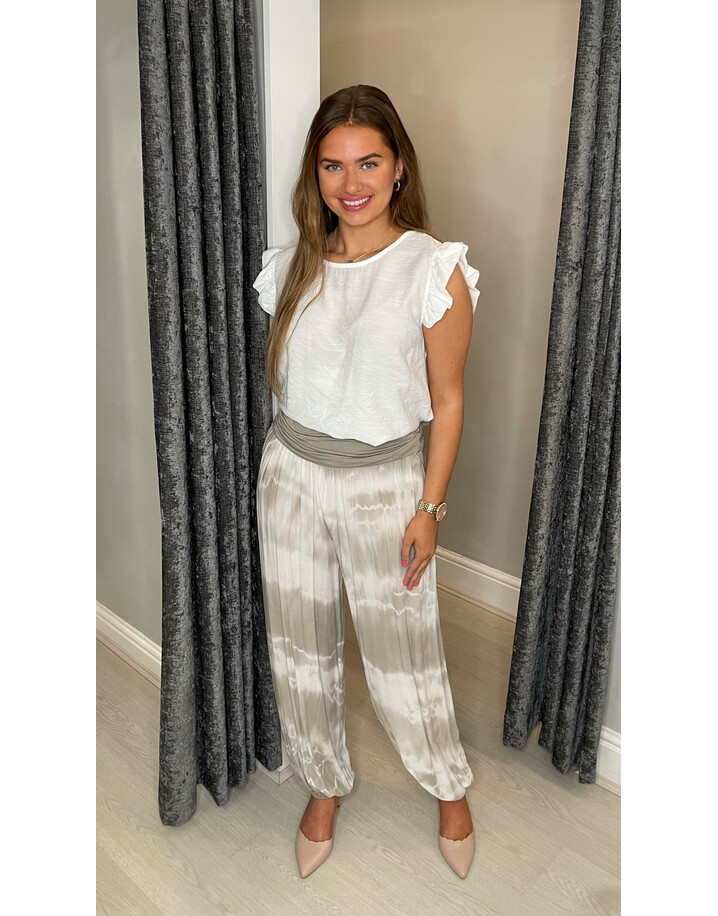 Lucy Cobb Tabbi Tie Dye Harem Trousers - Taupe