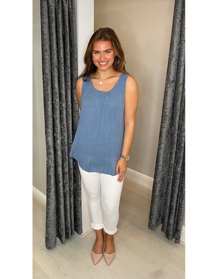 Lucy Cobb Brianna Basic Cotton Vest - Denim Blue