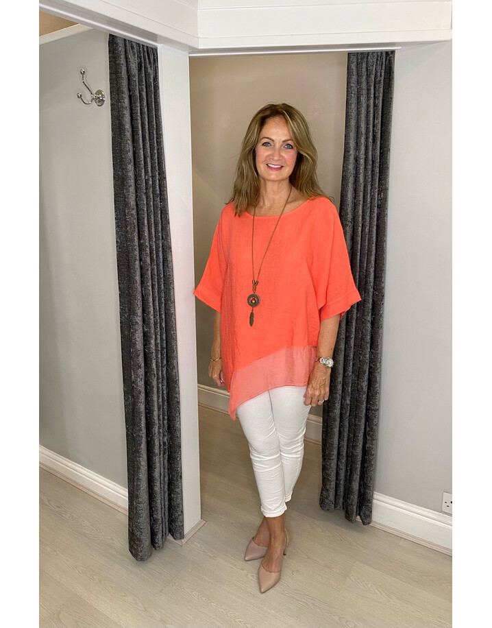 Lucy Cobb Serenity Plain Chiffon Hem Top - Coral