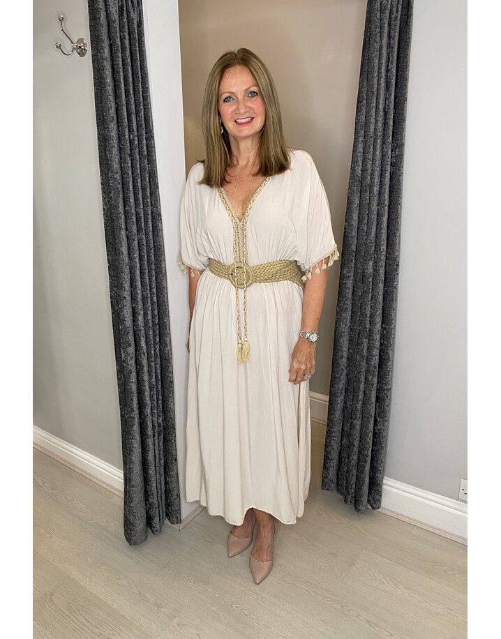 Lucy Cobb Maya Plain Tassel Dress - Stone